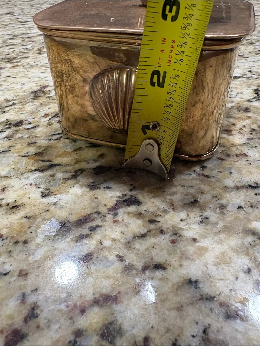 VTG Brass Shell Accent Box -Tone Decorative Trinket Box